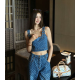 LOUIS VUITTON 루이비통 1027 모노그램 데님 크롭 탑&와이드 팬츠 세트
