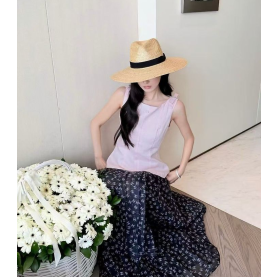 CHANEL 샤넬 1040 CC 라인스톤 슬리브리스 탑 2COLOR