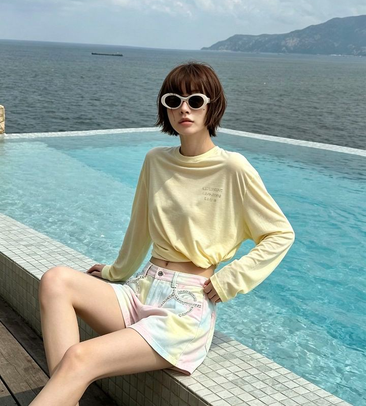 CHANEL 샤넬 1043 파스텔 타이다이 데님 쇼츠