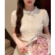 CHANEL 샤넬 1071 카멜리아 넥레이스 리본 로고 반팔 니트 가디건 3COLOR