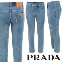PRADA 프라다 골드 삼각로고 워싱 슬림 일자진