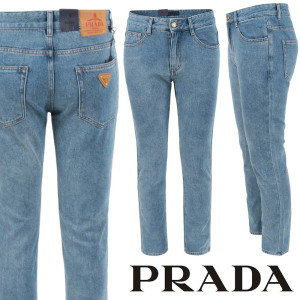 PRADA 프라다 골드 삼각로고 워싱 슬림 일자진