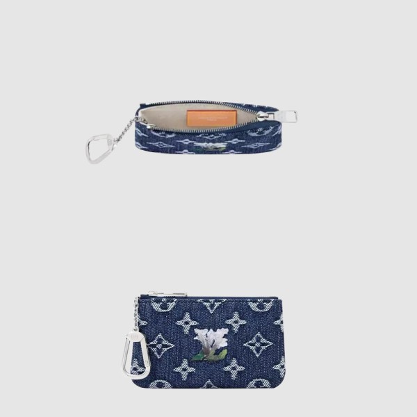 LOUIS VUITTON 루이비통 모노그램 플라워 데님 클레 지퍼 키링 카드지갑 M27561