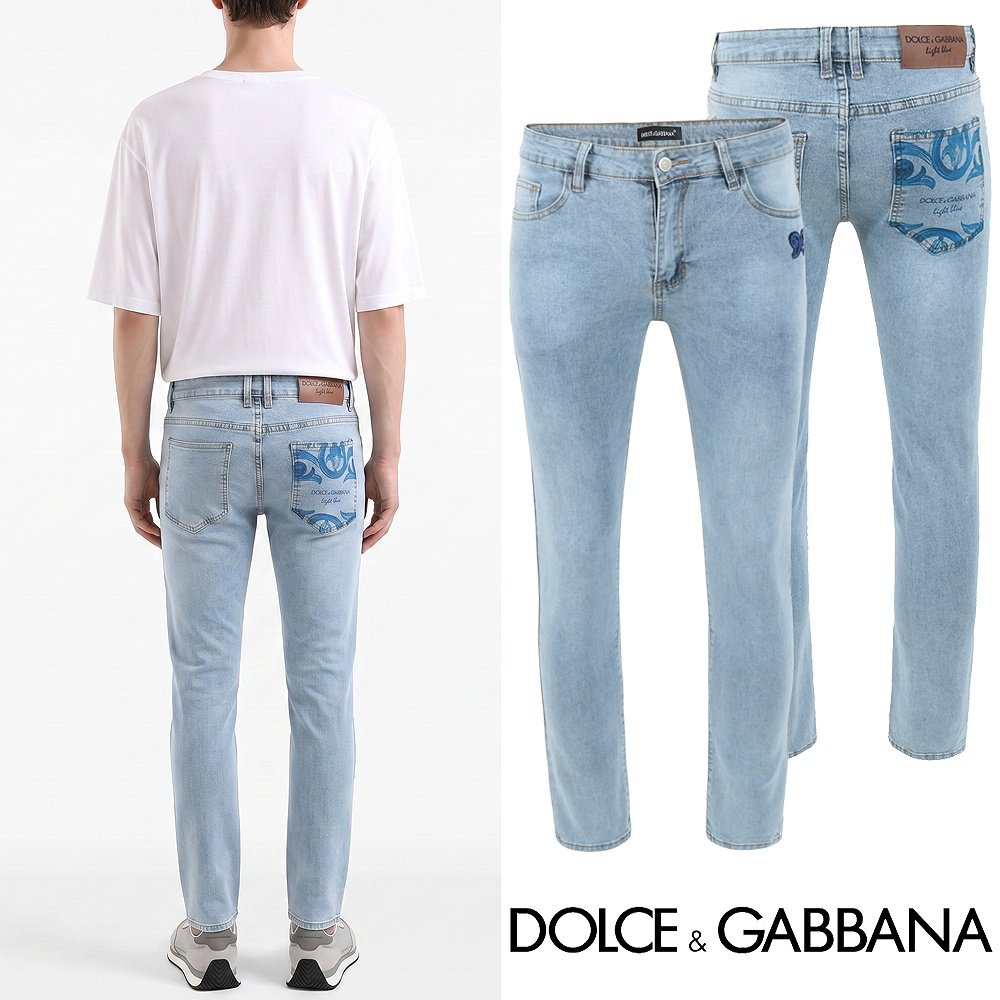 DOLCE & GABBANA 돌체앤가바나 그래픽 블루 프린팅 연청 슬림진