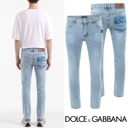 DOLCE & GABBANA 돌체앤가바나 그래픽 블루 프린팅 연청 슬림진
