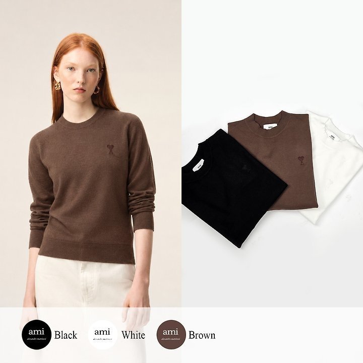 AMI 아미 드 꾀흐 까마이외 자수 크루넥 니트 (여성)